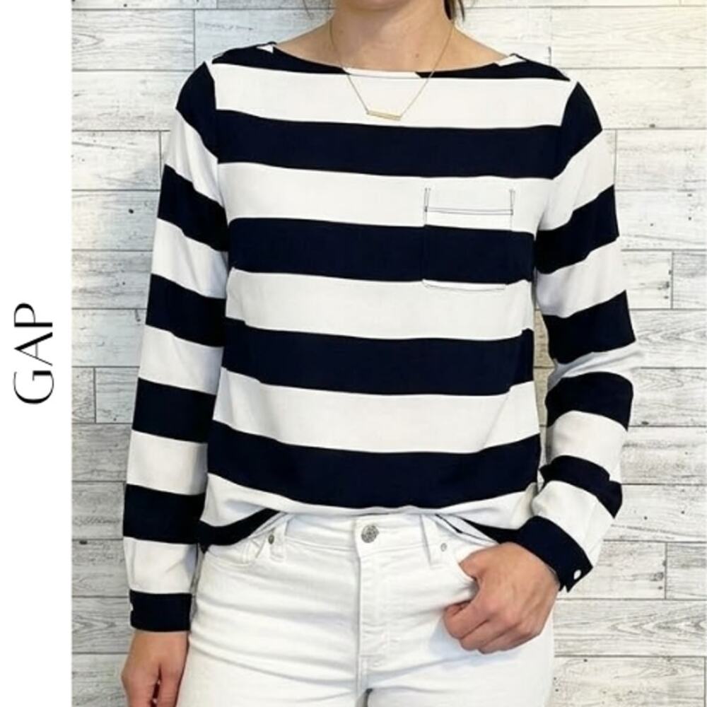 GAP Navy White Stripe Blouse XS Petite NWOT Classic